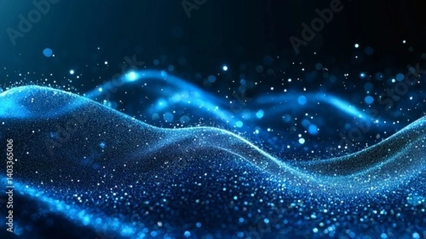 Fototapeta Abstract digital wave of shimmering blue particles.