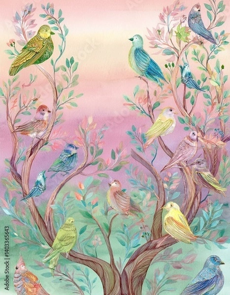 Fototapeta seamless floral pattern with birds
