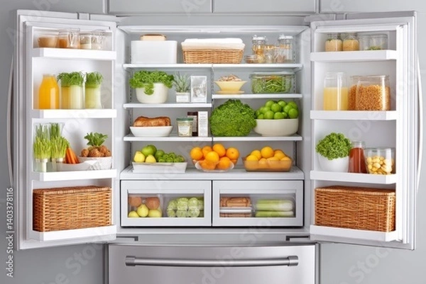 Fototapeta A clean, organized meal prep fridge labeled by days of the week