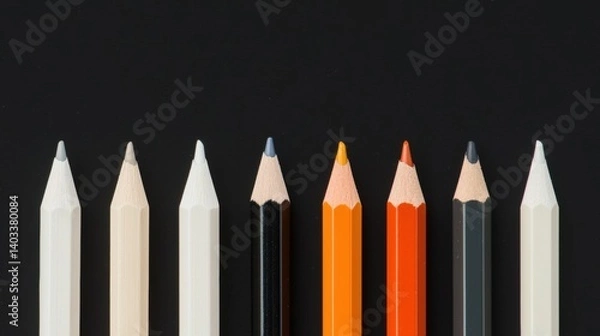 Obraz A row of colored pencils on a black background.