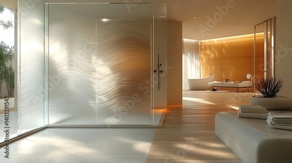 Fototapeta Clean bathroom space with textured walls high resolution picture