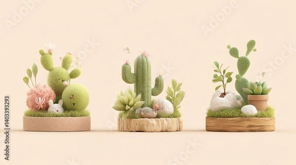 Fototapeta Decorative cacti in charming plant arrangements.