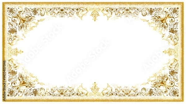 Fototapeta Highly intricate and delicate square gold and white floral border with a white background for elegant decorative displays
