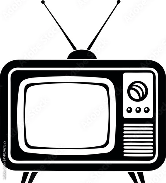 Fototapeta Black and white image of a vintage television with bunny ears antenna vector silhouette line art Generative AI