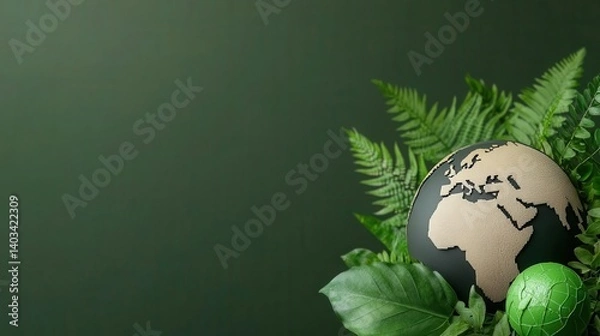 Fototapeta A globe surrounded by green energy icons and financial assets, symbolizing global green investment strategies for wealth creation