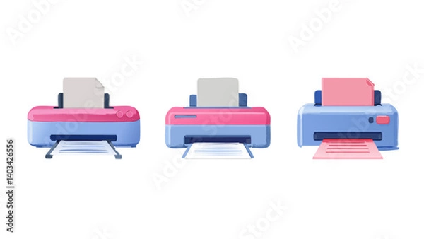 Fototapeta 3d paper printer icon. 3d rendering isolated on white background. Cartoon plastic style