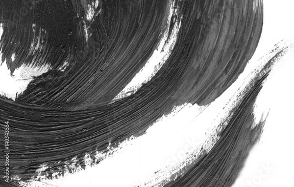 Fototapeta Abstract ink background. Marble style. Black and white paint stroke texture. Macro image of spackling paste. Wallpaper for web and game design. Drywall mud art. Smear of painterly plaster on paper.