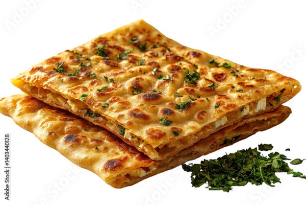 Fototapeta Delicious golden brown paneer paratha flaky layers of savory cheese flatbread a perfect Indian treat