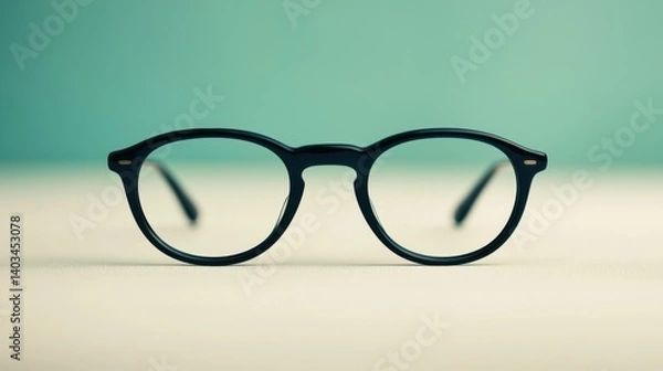 Obraz A pair of black framed glasses with thin gold accents.