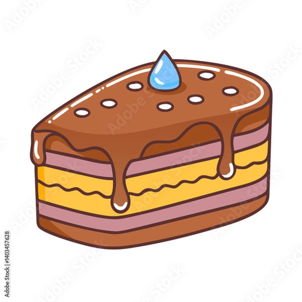 Fototapeta Delicious chocolate cake slice with frosting and topping dessert food illustration vector art