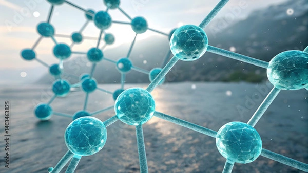 Fototapeta Abstract molecular structures in water scientific visualization serene environment close-up view innovative concepts