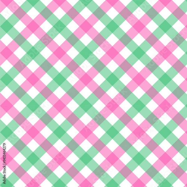 Fototapeta Colorful gingham seamless pattern.Checkered tartan plaid repeat pattern in green pink white.Geometric vector background wallpaper for fabric and prints.