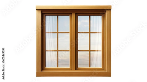 Fototapeta Wood-Framed Window: A simple yet elegant wood-framed window, featuring two panes and a cross-grid design, invites a glimpse into the outside world, its natural wood grain providing a touch of warmth.