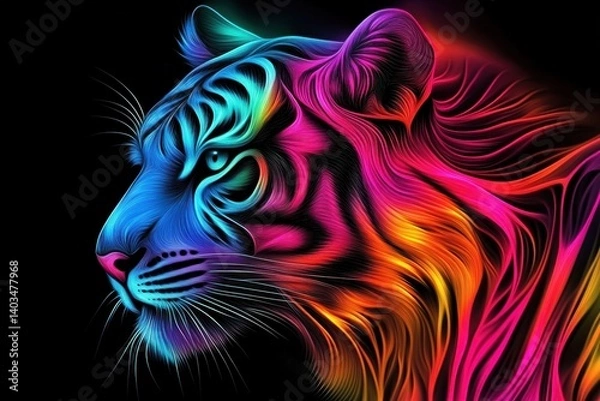 Fototapeta A vibrant abstract artistic illustration of a colorful tiger
