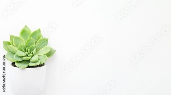 Obraz A small green succulent plant in a white pot.