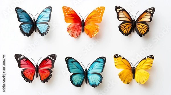 Fototapeta set of colorful butterflies isolated