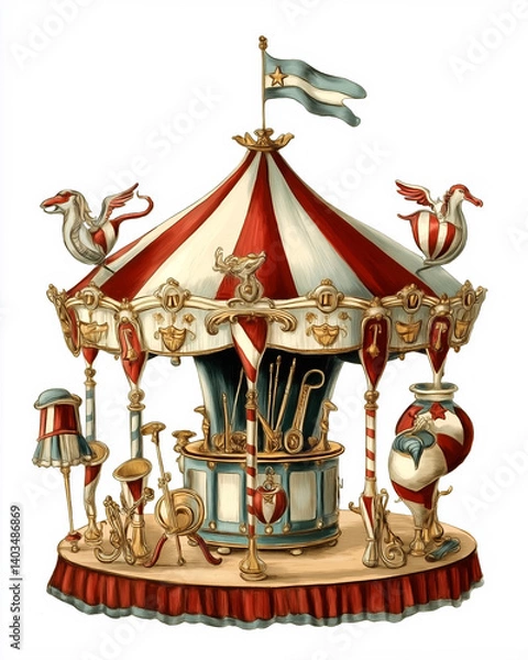 Obraz Victorian-style Circus themes illustration carousel , on a white background, very detailed with vintage colors
