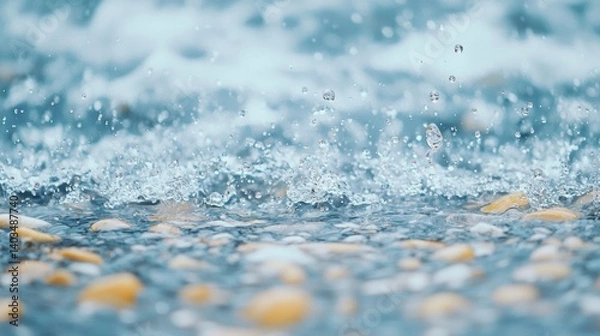 Fototapeta A close-up view of a body of water with small rocks and bubbles.