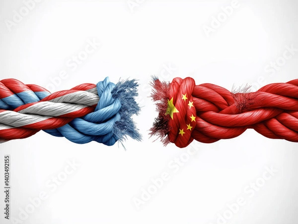 Obraz US-China Tension, Tugging Ropes, Political Strain