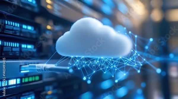 Fototapeta Cloud computing server data center network connection.