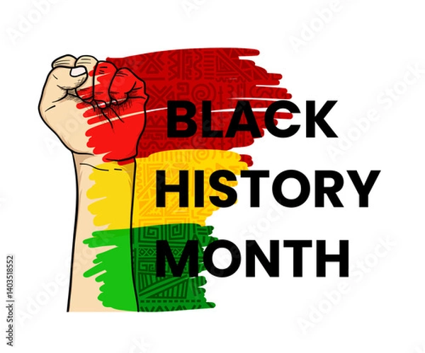 Fototapeta black history month background, hand with brush and african pattern