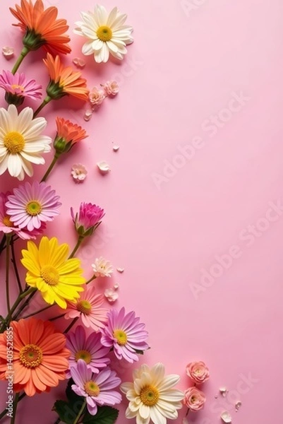 Obraz Vibrant assortment of flowers on soft pink backdrop, perfect for spring-themed designs, floral, design