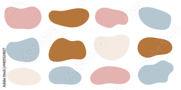 Fototapeta Abstract blob shape organic vector elements in pastel beige pink colors. Wavy liquid irregular forms in simple minimalistic style. 