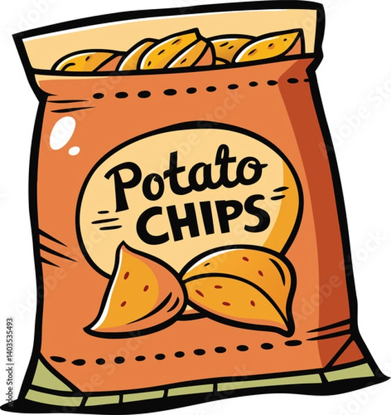 Obraz Colorful Illustration of a Potato Chips Snack Bag Design