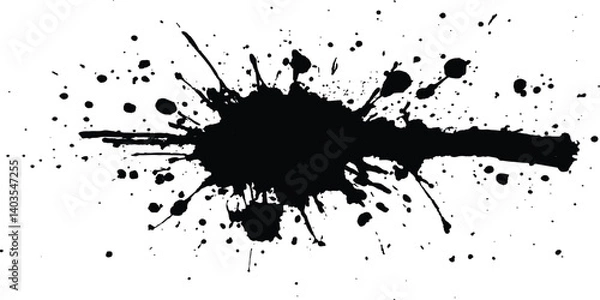 Fototapeta Black ink splatter isolated on transparent background. black ink Splatter, black paint, ink brush strokes, brushes, lines, grungy. Dirty artistic design elements, 