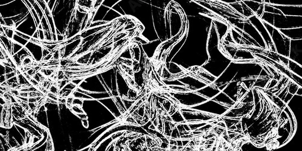 Obraz Brushed metal spotted cracked abstract background grunge. The dark, grungy texture of the black marble background. Distressed overlay texture. Vector seamless pattern with ink brush strokes.