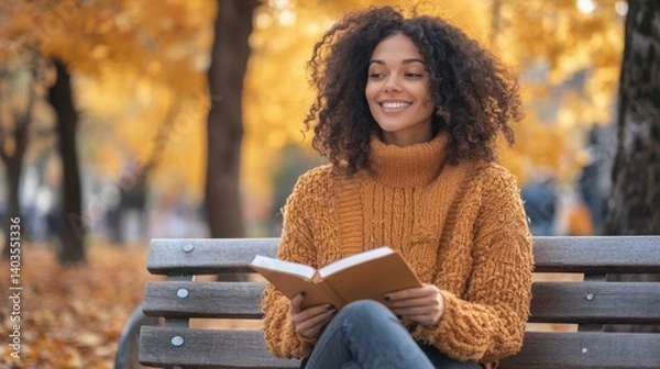 Fototapeta Cozy Autumn Reading in the Park: A Joyful Connection with Nature Surrounded by Fall Foliage