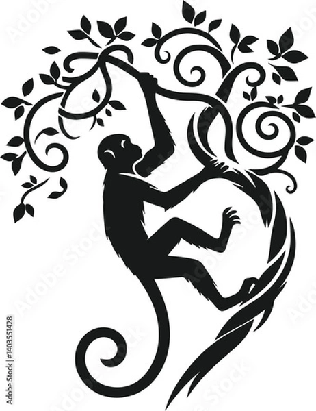 Obraz Vector silhouette of a monkey animal black