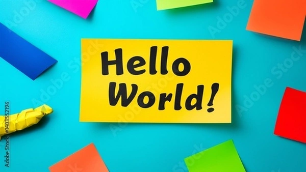 Fototapeta Hello World text on colorful paper background