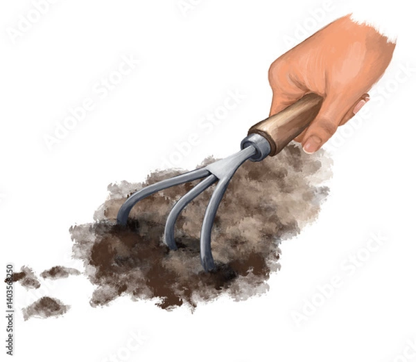 Obraz Hand with cultivator and earth