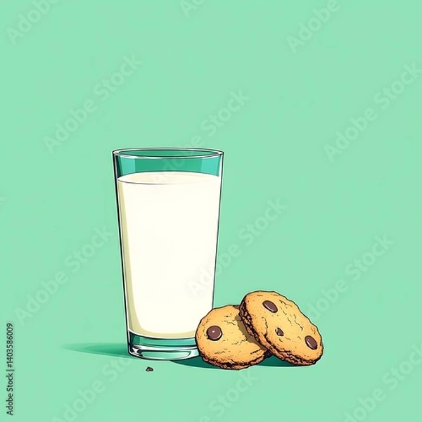 Fototapeta Glass of milk with cookies