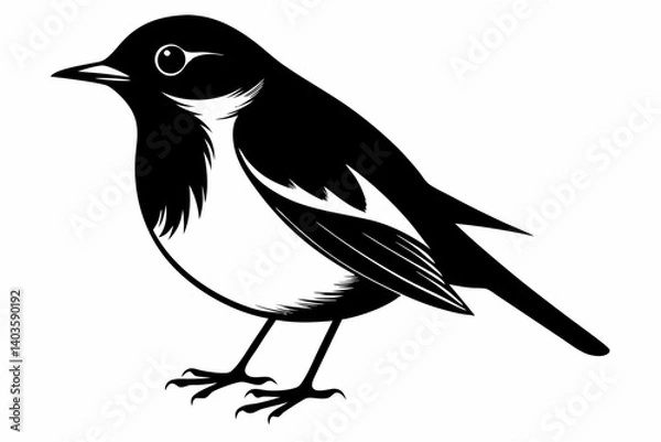 Obraz robin silhouette line art vector illustration with a white background