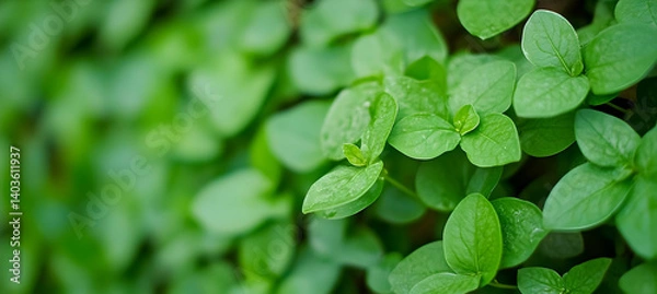 Fototapeta Lush Green Leaves Filling Frame in a Botanical Macro With Natural Background