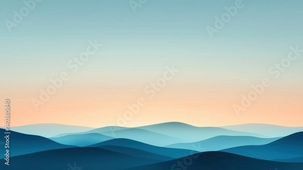 Fototapeta A serene landscape of rolling hills and mountains at sunrise or sunset.