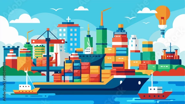 Obraz The port is a mesmerizing sight with its vast collection of cranes ships and containers creating a bustling city on the water. Its a reminder of the global economy at work.