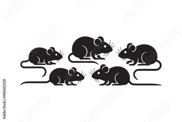 Fototapeta Four Simple Black Silhouette Mice Icons