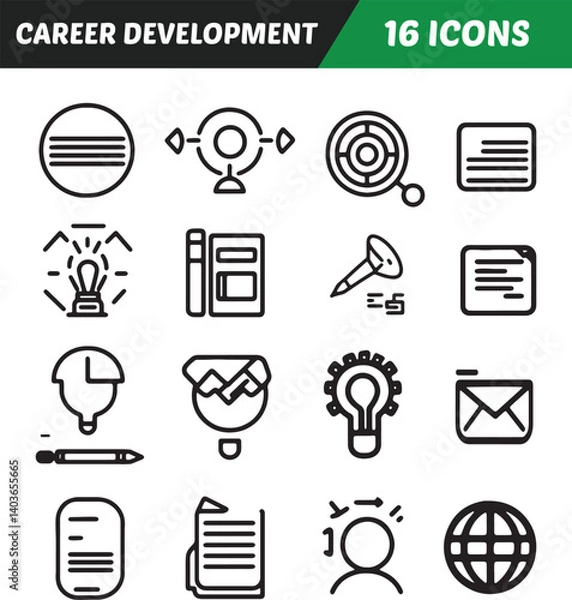 Fototapeta Career development set of 16 icons minimalist line