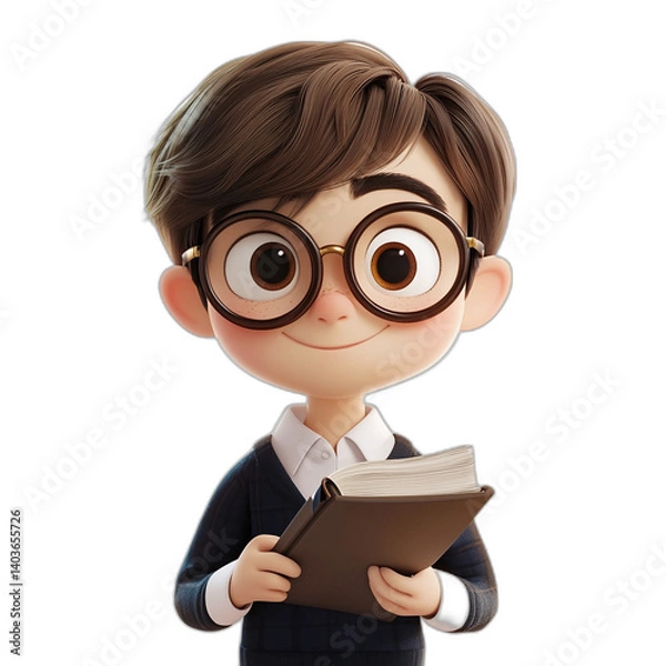 Obraz Cartoon Boy With Glasses Holding A Book And Looking At The Camera
