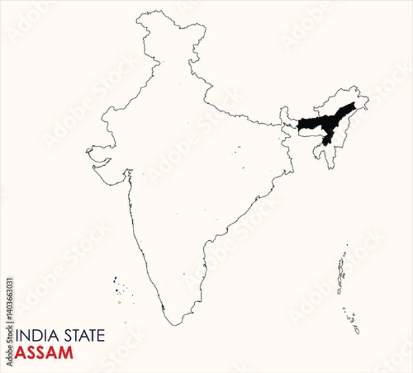 Fototapeta Map of Assam, Map of Assam with Indian Map, Assam state of  India Vector Illustration.

