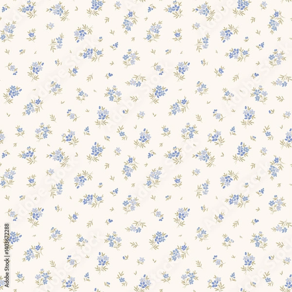 Obraz  Vintage floral background. Floral pattern with small blue flowers on a ivory white background. Seamless pattern for design and fashion prints. Ditsy style. Stock vector illustration.