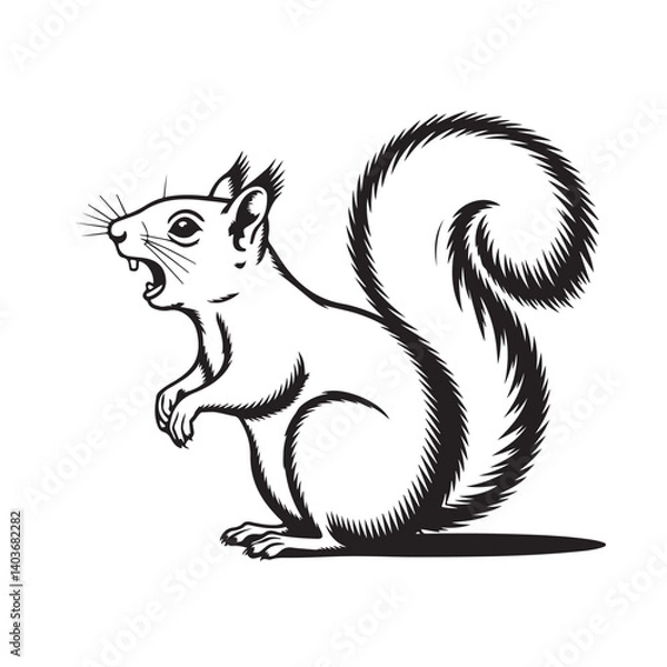 Obraz A minimalist black and white drawing of a squirrel in a side profile