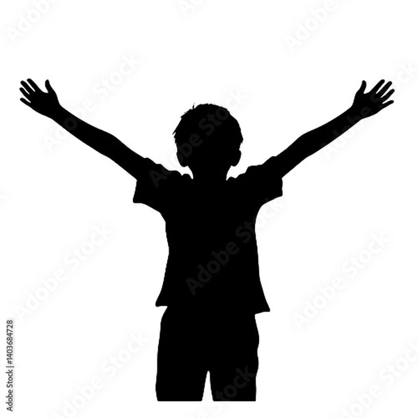 Fototapeta Silhouette of a child with arms outstretched, expressing joy or freedom
