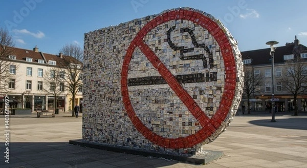 Fototapeta No Smoking Symbol Sculpture in a Public Square on a Sunny Day