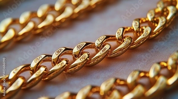 Fototapeta Close-Up View of Shiny Gold Chain Links on Soft Background