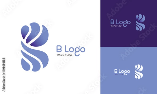 Fototapeta Letter B minimal logo using wave styles suitable for adaptive businesses, mental health clinic, psychology services