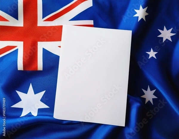 Fototapeta Blank white card on australian flag background for custom message or design